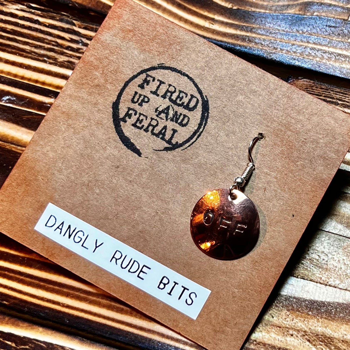 Dangly Rude Bits copper earrings