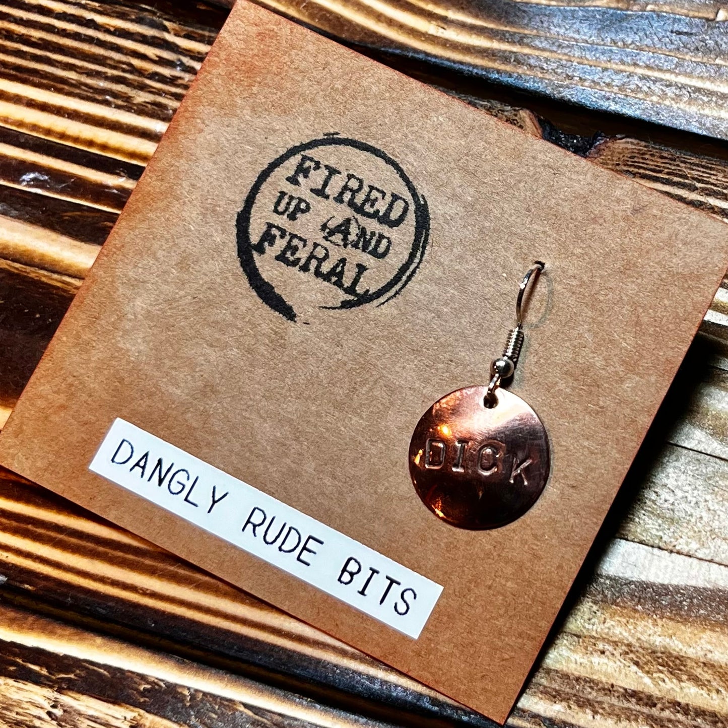 Dangly Rude Bits copper earrings