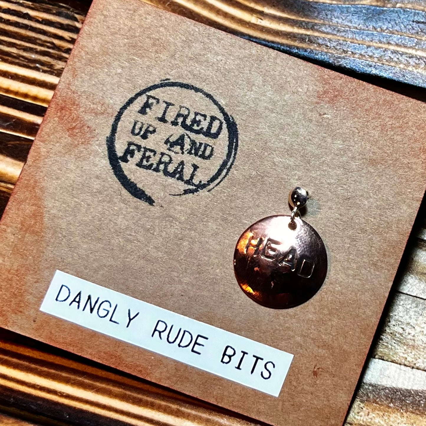 Dangly Rude Bits copper earrings