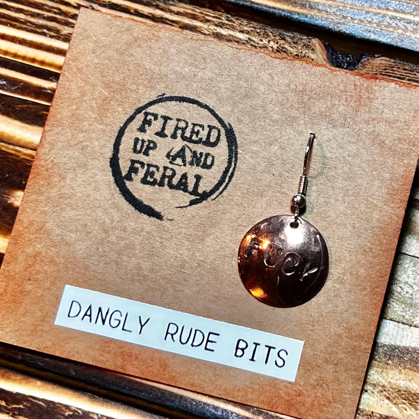 Dangly Rude Bits copper earrings