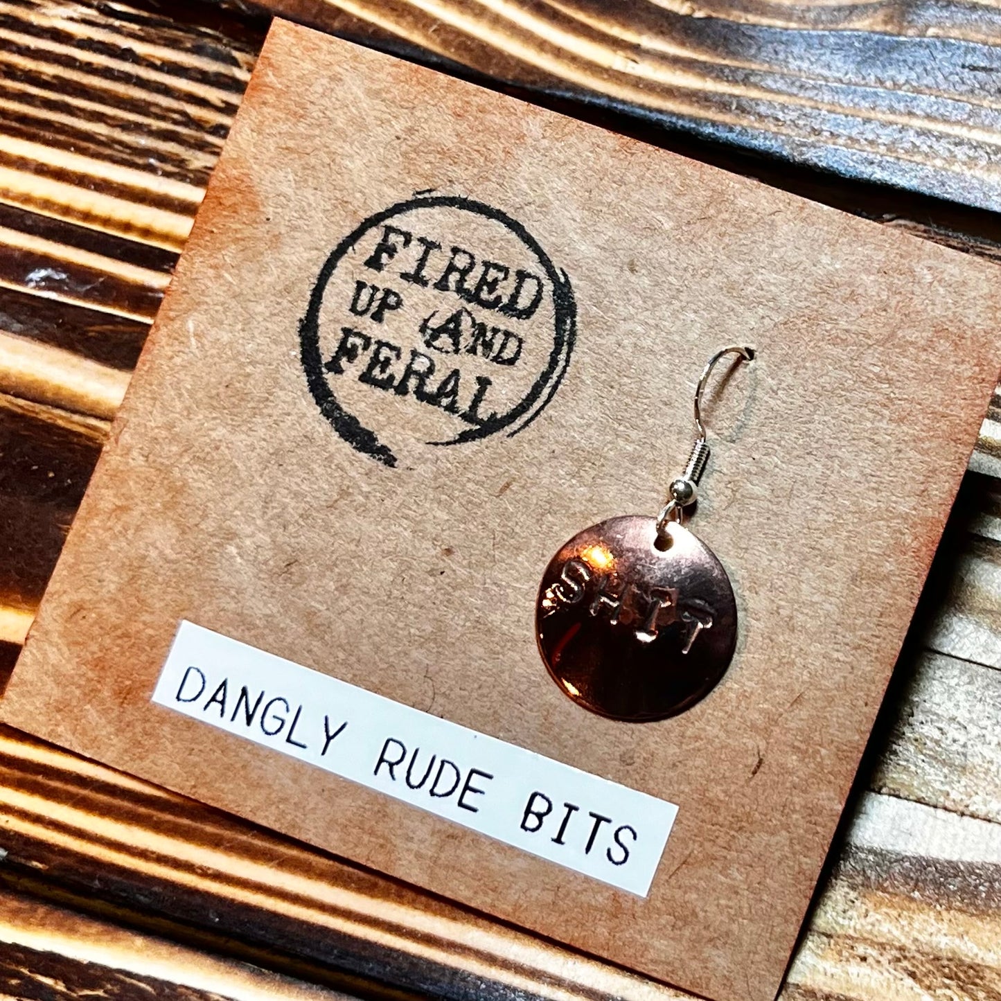 Dangly Rude Bits copper earrings