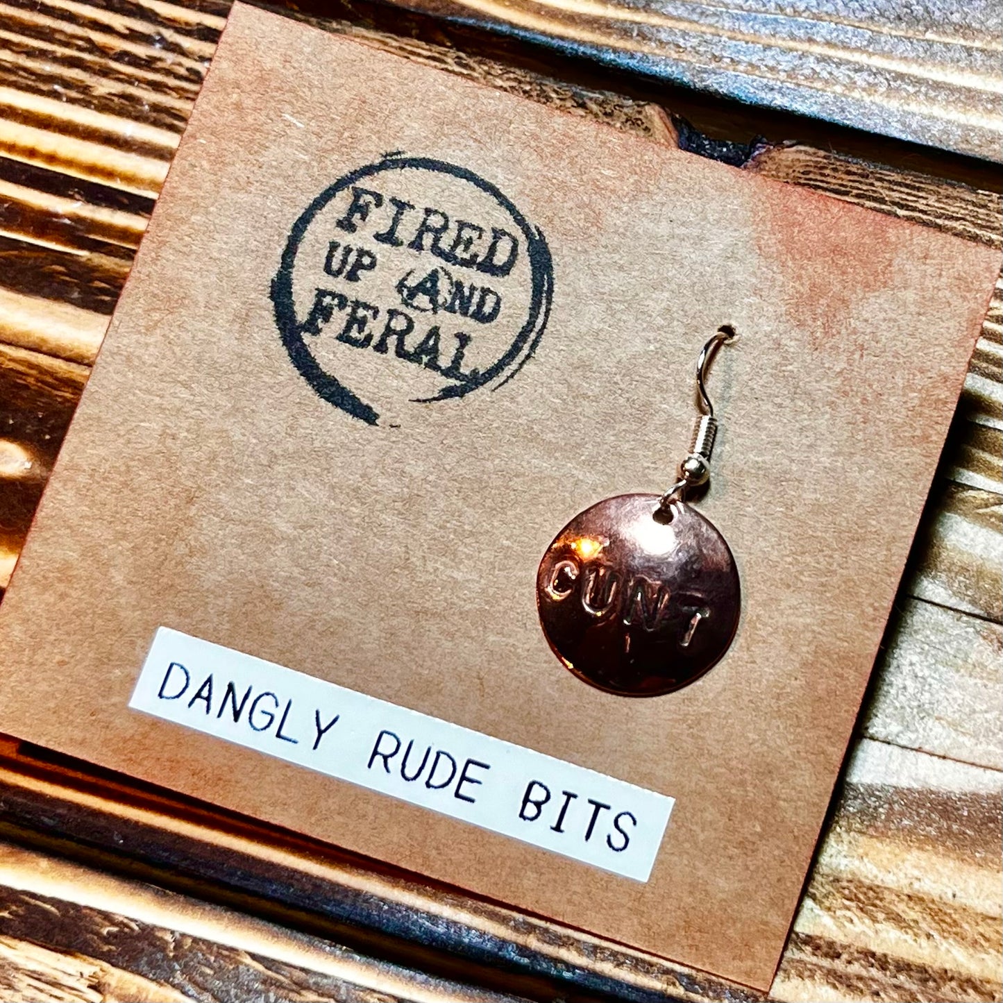 Dangly Rude Bits copper earrings