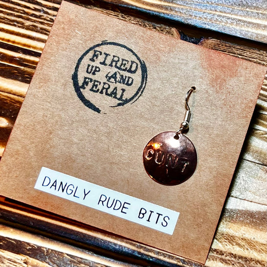 Dangly Rude Bits copper earrings
